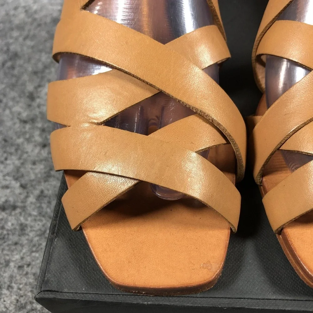 Either /‎ Or Sandals Womens 7 Brown Leather Strappy Ankle Strap Flat Comfort